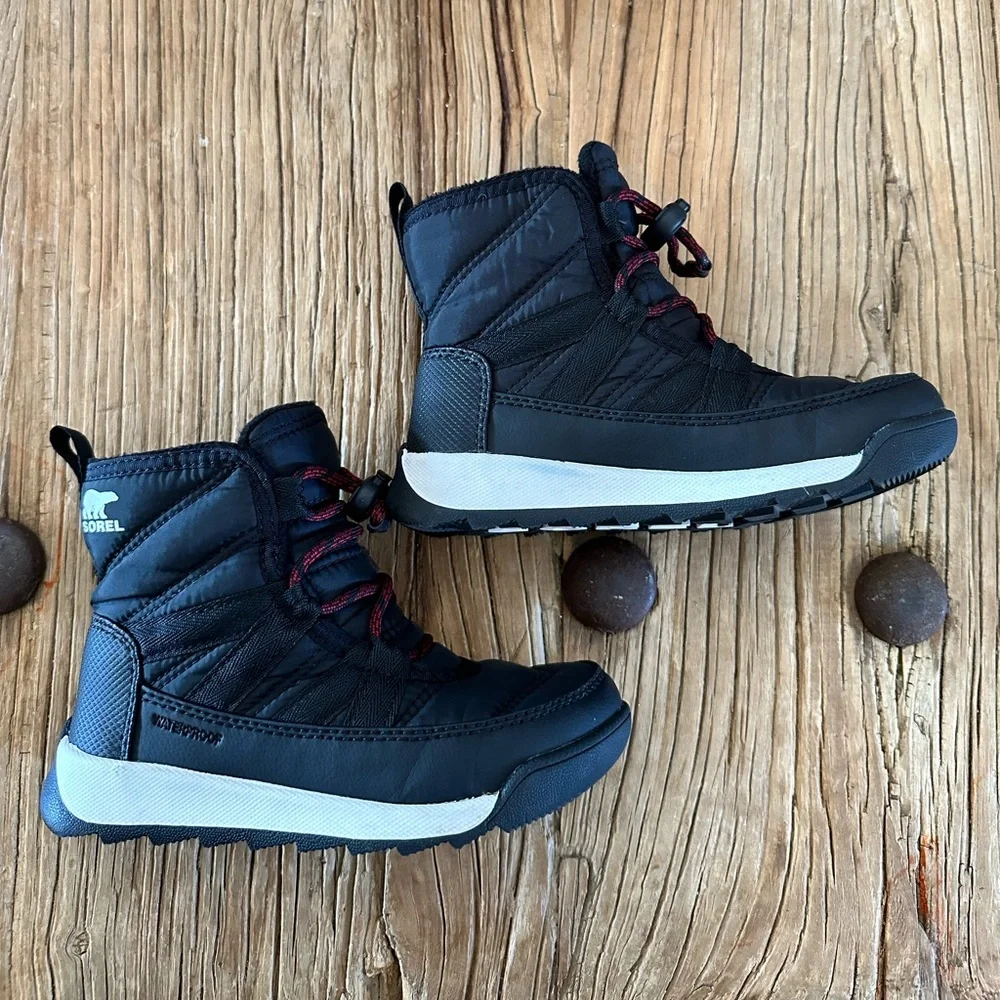 Sorel Kids Black Snow Boots with Red Laces